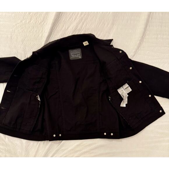 Levi’s Trucker Jacket Women’s Medium Black Denim Y2k 90s Grunge - Picture 12 of 16
